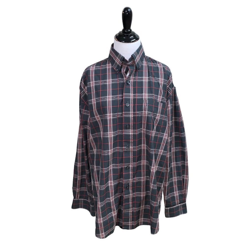 Stetson Men's Button Down Shirt M Medium Plaid Pattern Western Cowboy Gray